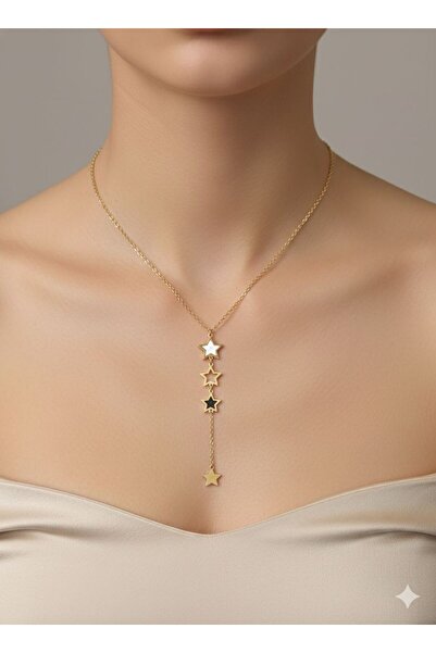 Stainless steelss Gold Renk Çelik Yıldız Desenli Y Kolye