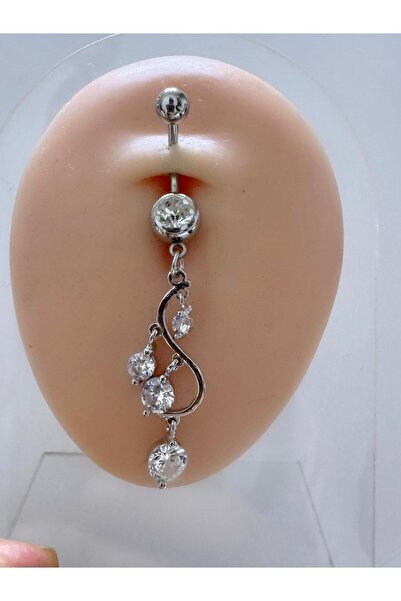 Arescollection CERRAHİ ÇELİK ZİRKON TAŞLI SALLANTILI GÖBEK PİERCİNGİ