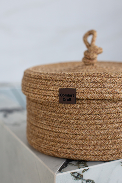 serelya سلة خوص بغطاء من الجوت |   منظم متعدد الأغراض منسوج يدويًا |   25x15 سم