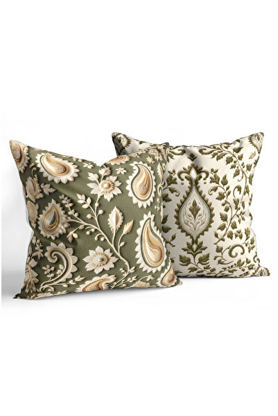 CANİLA Classic Shawl Patterned Green Color Digital Printed Throw Pillow Cover...