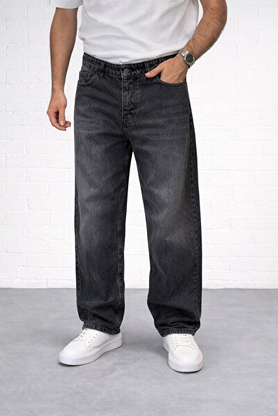 Gussi Men's Black Baggy Fit Lycra-Free Relaxed Cut Jean Trousers