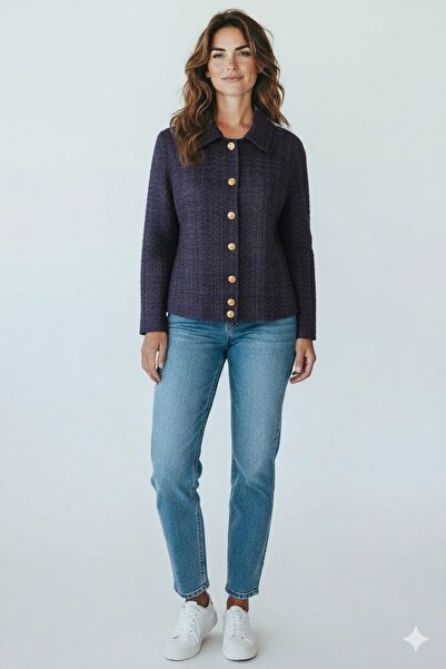 EQ MODA Kadın Gömlek Yaka Tüvit Ceket