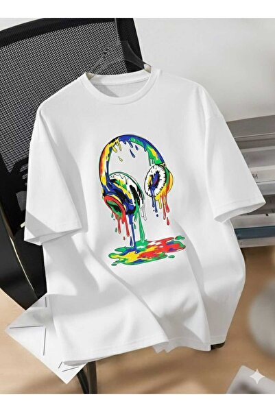 CLASSY.MODA Μπλουζάκι Unisex Oversize με στάμπα για ακουστικά Graffiti Art