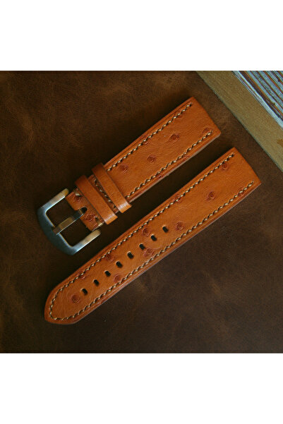 Ventum حزام ساعة من جلد النعام بلون أسمر فاتح متوافق مقاس 24 مم، حزام ساعة من...