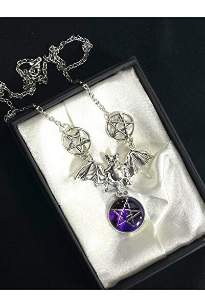 DÜKKAN DESİGN PENTAGRAM GOTİK YARASA KOLYE