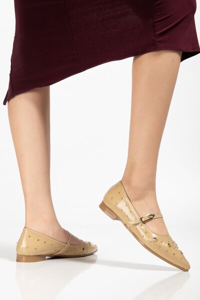 Kartezyen New Season Pointed Toe Studded Buckle Women's Ballet Flats