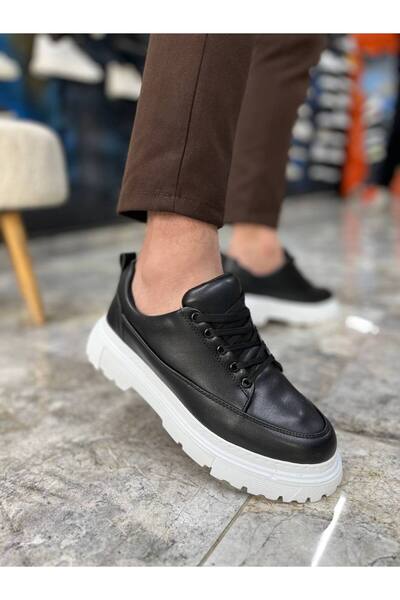 Lucy Shoes حذاء رياضي رجالي يومي برباط من الجلد YG-702 CBT - أسود