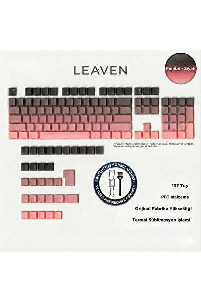 Leaven 136 TUŞ PEMBE - SİYAH GRADYEN KEYCAP - MEKANİK KLAVYE TUŞ TAKIMI