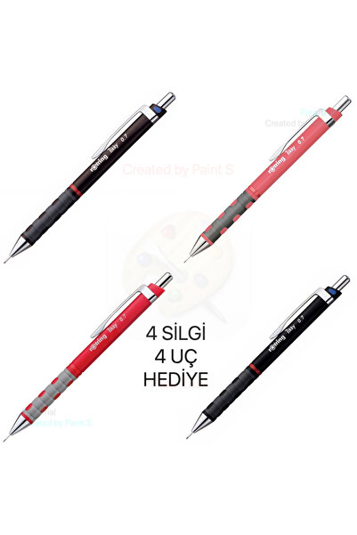 Rotring Tikky Versatil Kalem 0.7 BORDO SİYAH KIRMIZI GÜL KURUSU 4 Adet Kalem ...