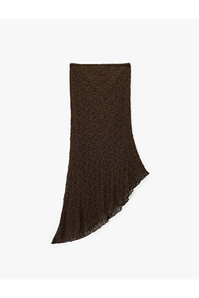 Koton Asimetrik Kesim Midi Dantelli Kahverengi Kadın Etek 6WAL70038IK