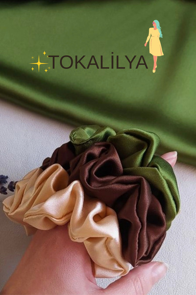 TOKALİLYA Kadın 3lü Saten Saç Lastik Toka Seti