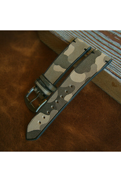 Ventum حزام ساعة من جلد النوبوك بنمط مموه باللون الكاكي الكريمي متوافق مع 21 ...