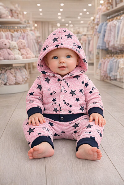 ihaoo Baby tracksuit with Hooded, star pattern, PINK 3-6 MONTHS