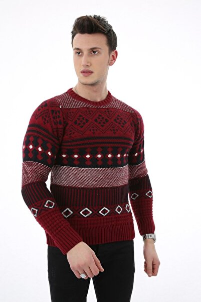 buğrahayalin Multi-Colored Patterned Thick Winter Men's Casual Knitwear Sweater