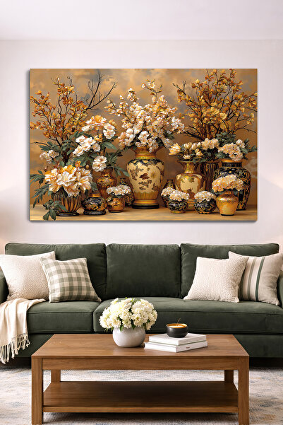 Arkeot Vintage Vazo Şöleni Kanvas Duvar Tablosu - Oturma odası, Salon tablo