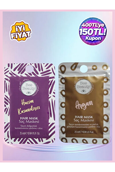 Bee Beauty Argan Yağlı ve Hacim Kazandırıcı Saç Maskesi Seti 2 Adet Haftalık ...