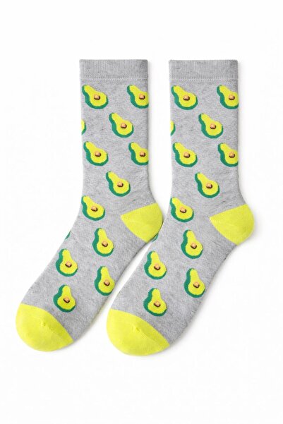SOLDE SOCKS Men's Cotton Casual Socks – Avocado Pattern, Gray Background, Gre...