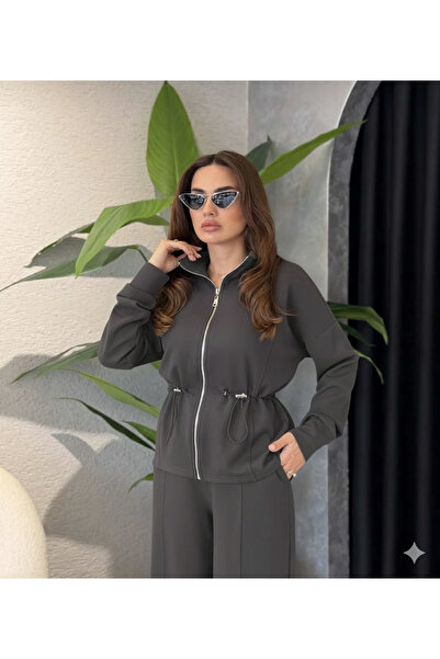 By Merve Darende Set modal de pantaloni cardigan cu talie elastică reglabilă