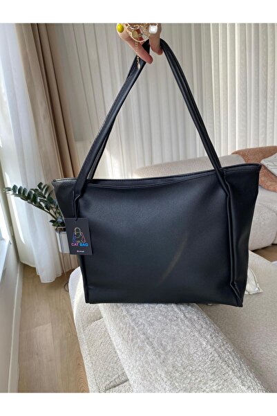 ÇANTA Cat Bag Women's Large Soft Textured Black Handbag