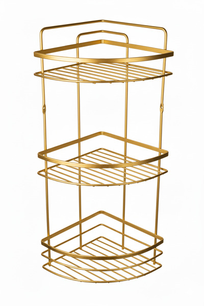 tesitay 3 Katlı Banyo Duş Köşeliği Rafı Gold Renk