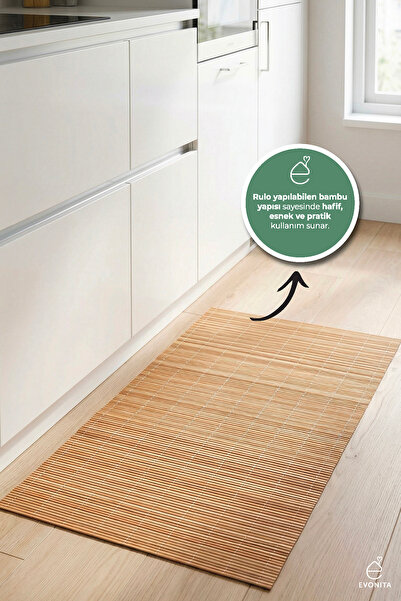 EVONİTA Bambu Kaymaz Banyo Paspası -Katlanabilir Doğal Çok Amaçlı Kaydırmaz T...