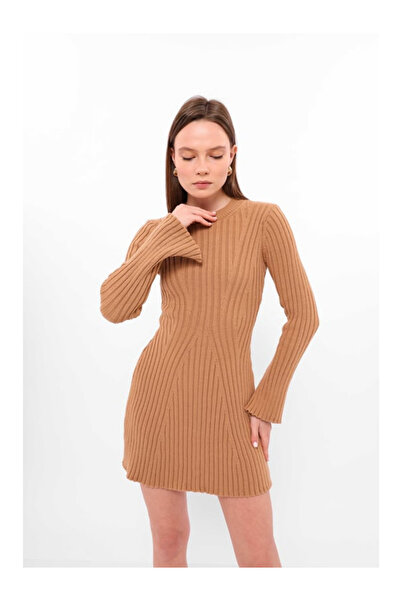 depo tekstil Uzun Kollu Fitilli Triko Elbise | Esnek Kumaş | Günlük & Şık Min...