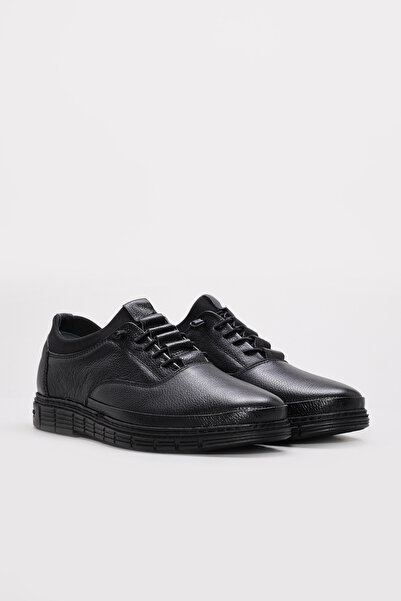TUGERDİ Black Genuine Leather Lace-Up Thermo Sole Casual Men's Shoes Tg091611...