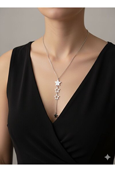 Stainless steelss Silver Color Star Detailed Steel Y Necklace