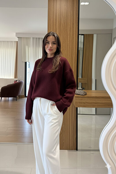 PALUZE Women's Crew Neck Brown Knit Sweater