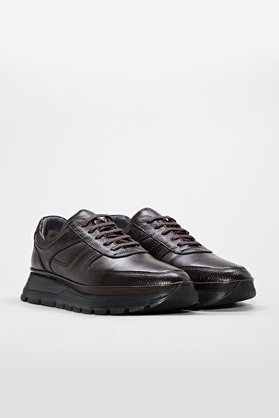 TUGERDİ Brown Genuine Leather Fur Laced Rubber Sole Casual Men's Shoes Tg0921...