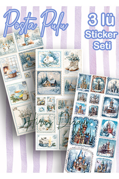 Hiras Dizayn مجموعة ملصقات بريدية عتيقة للشتاء والثلج مكونة من 3 قطع، ملصقات ...