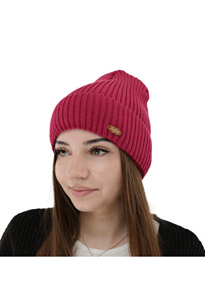 OEM Shila women's winter hat, dark pink, with merino wool, cotton, Size 55-60