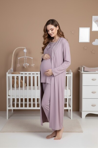 Lohusa Homewear Women's Rose Dry Shawl Collar Lace Long Sleeve Pocket Plus Si...