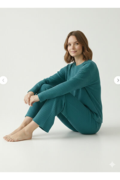 CİCİ GİYİM Pamuklu Kalın Kışlık İnterlok Şeritli Uzun Kollu Örme Pijama Takımı