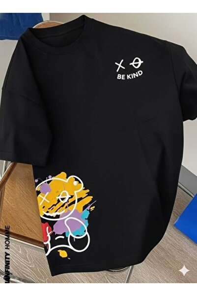 CLASSY.MODA Be Kind Written and Colorful Teddy Bear Figured Printed Unisex Ov...