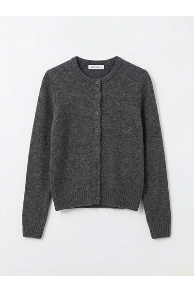 LC Waikiki Gri Bisiklet Yaka Kadın Triko Hırka