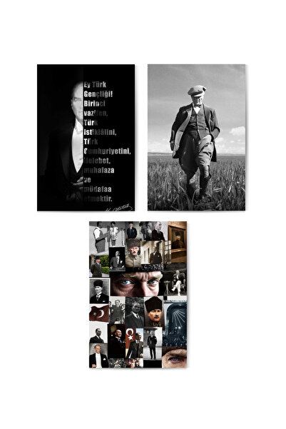 3’lü Nostaljik ve Modern Atatürk Tablo Seti