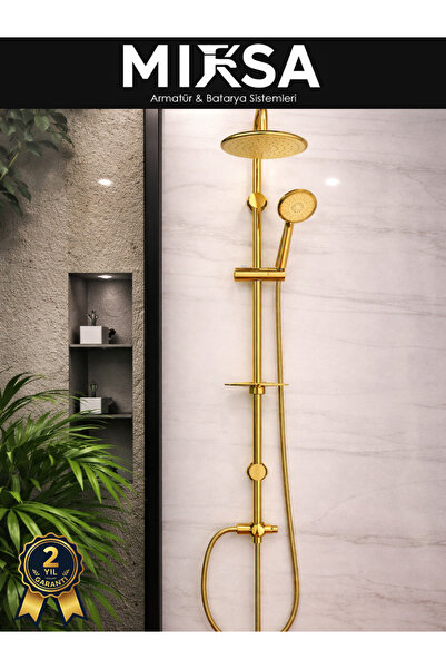 MİXSA Full Gold Lüx Yuvarlak Robot Tepe Duş Seti, Kolay Kurulumlu