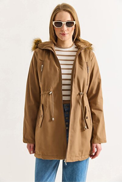 Raneel Kazançlı Alışveriş Women's Mink Half-Length Gabardine Fabric Wool Coat