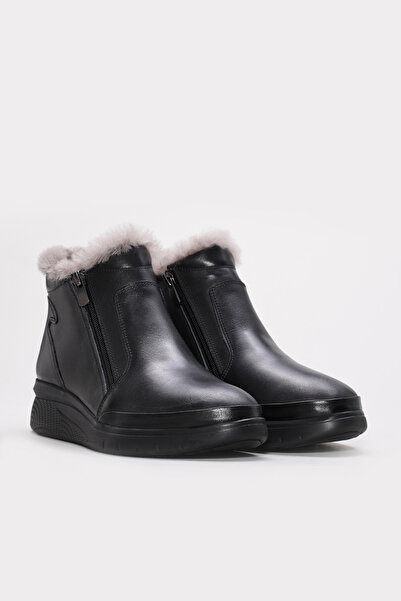 TUGERDİ Siyah İçi Kürklü Hakiki Deri Termo Taban Fermuarlı Kaliteli Tarz Kadı...