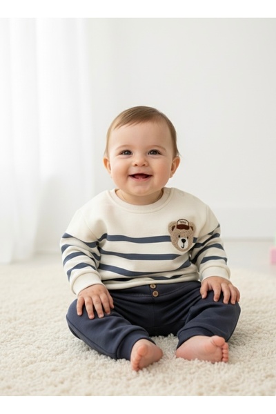 Kids Ayıcıklı çizgili takım