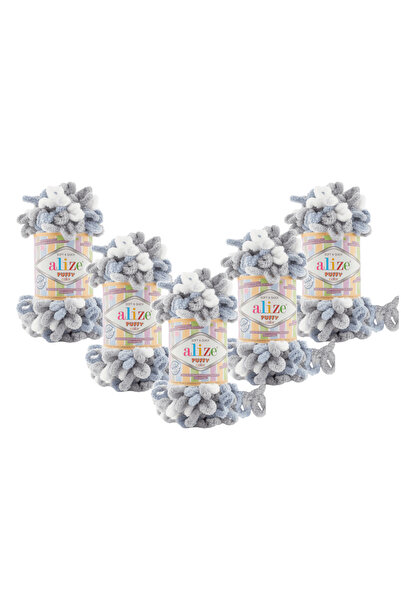 Alize 5 Pieces 6629 Puffy Color Hand Knitting Yarn Baby Blanket Slippers Scar...