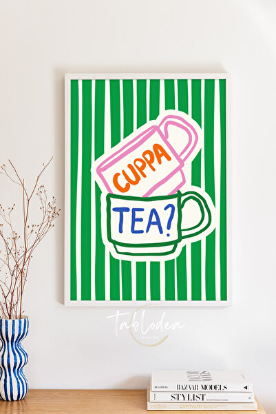 tablodea Cuppa Tea Stil de desen cu cești, decor de bucătărie cu model, poste...