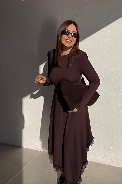 ELVAN TOLON Brown Hem Lace Dress