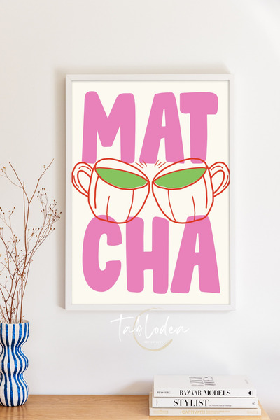 tablodea Poster înrămat cu model Matcha Minimal Cup, decor de bucătărie, tabl...
