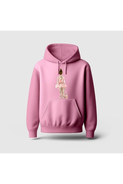 Ada Kostüm Tasarım Pink Ballerina Printed Hoodie Sweatshirt