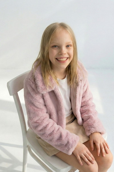 ESİLA KİDS Girls' Bolero Plush Jacket with Pearl Closure Long Sleeve Children's Jacket 2-13 Years