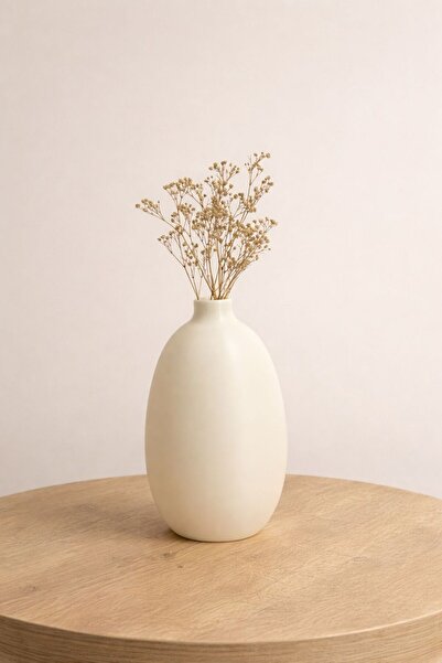 Şirin 3D Tasarım Modern Bej Dekoratif Vazo 21 cm | Minimal Tasarım Salon & Of...