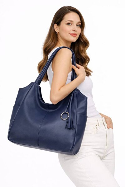 chocolatebag Women's Large Casual Model Selay Shoulder and Arm Bag Navy Blue