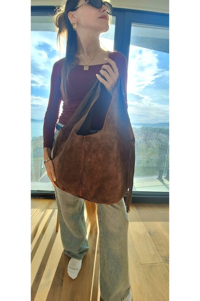 suuderi Süet deri bohem heybe çanta